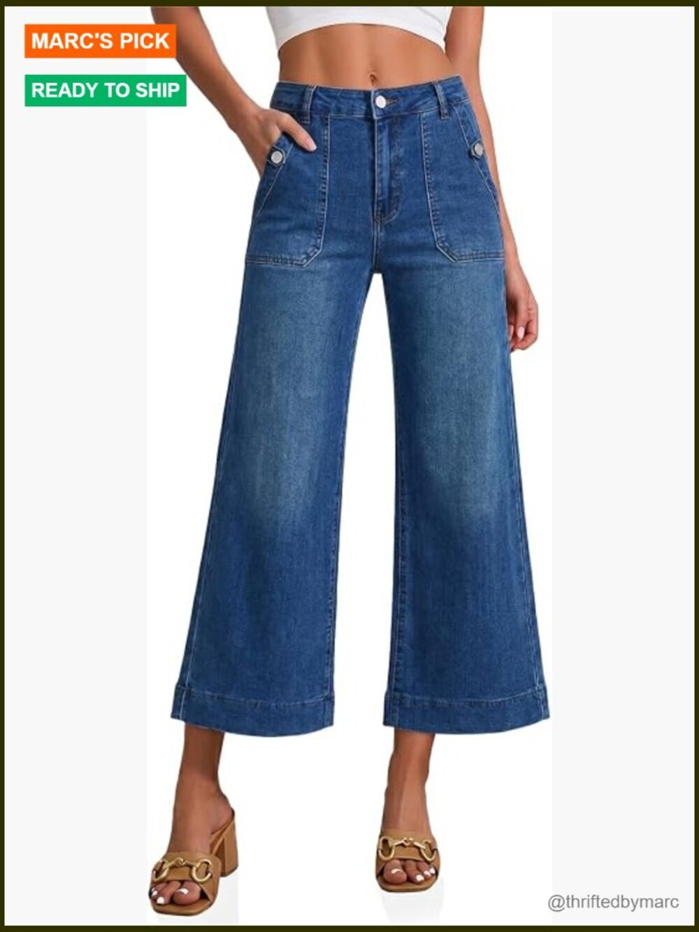 High Rise Flare Wide Leg Cropped Jeans Stretchy Denim
